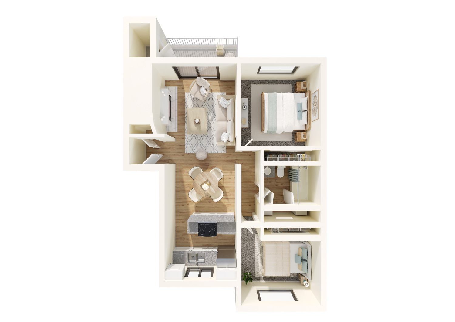 Floor plan for 2 beds, 1 bath, 850 sqft